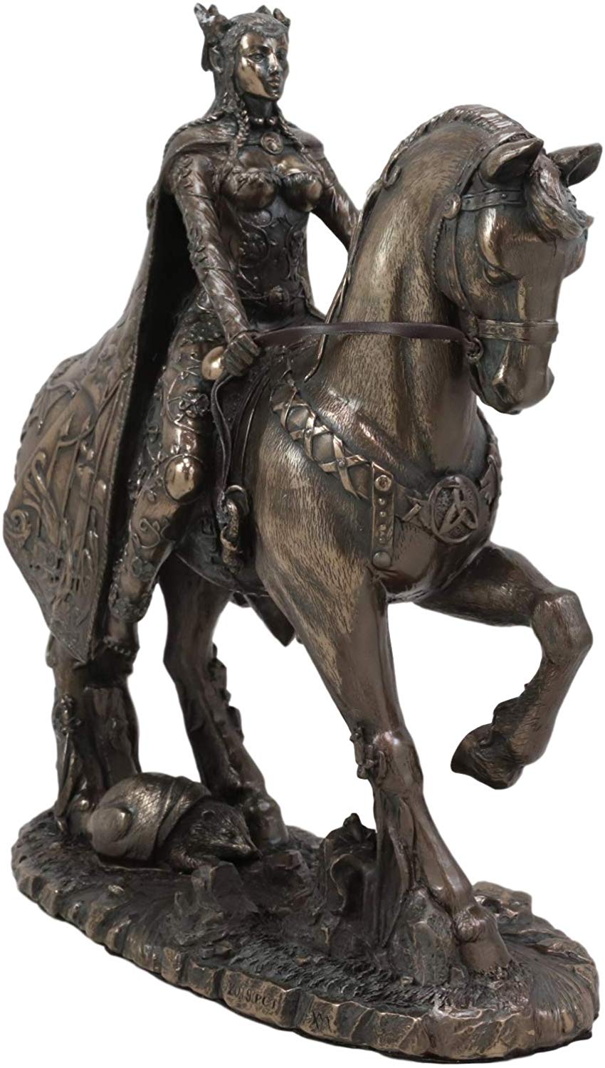 Celtic Irish Moon Goddess Rhiannon Riding Horse in Arberth Statue 10" H - Ebros Gift