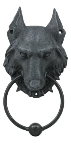 Ebros Full Moon Gothic Chained Wolf Gargoyle Door Knocker Figurine 8.25"Tall Faux Stone Finish With Metal Ball - Ebros Gift