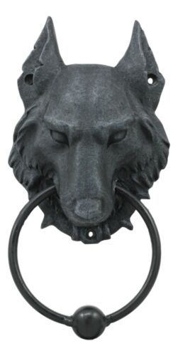 Ebros Full Moon Gothic Chained Wolf Gargoyle Door Knocker Figurine 8.25"Tall Faux Stone Finish With Metal Ball