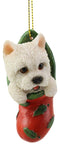 Ebros Lifelike White Westie in The Sock Small Hanging Ornament Figurine with Glass Eyes Adorable West Highland Terrier Holiday Festive Season Decor for Christmas Trees Animal Pet Collectible