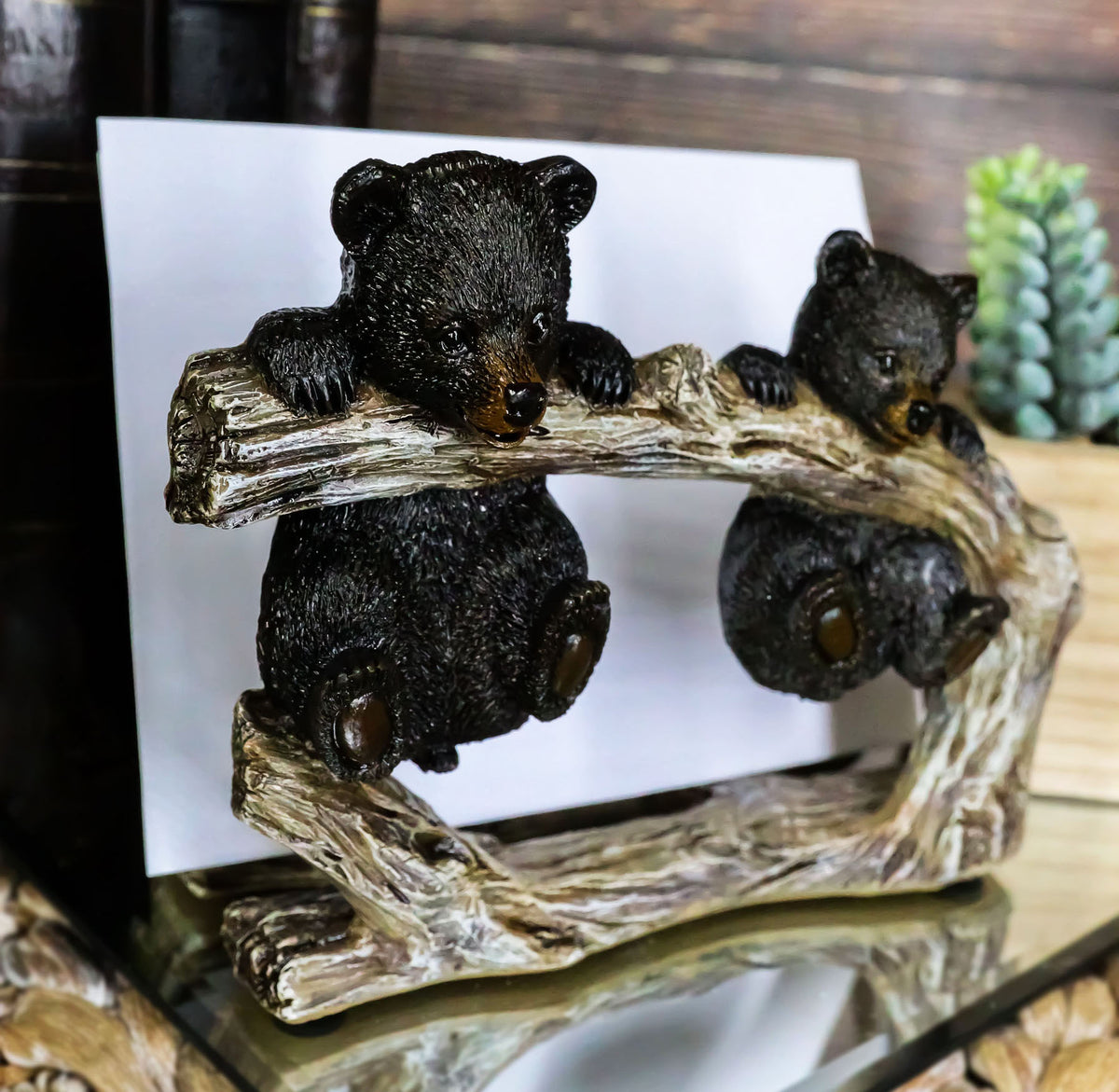 Ebros Rustic Forest 2 Black Bear Cubs Hanging On Tree Branch Napkin Holder