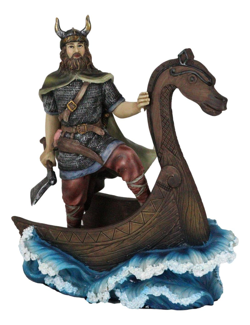 Ebros Nordic Viking Warrior on Viking Ship Collection Figurine 8 Inches Tall