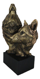 9"H Wildlife Forest Howling Gray Wolf Family Bust Figurine With Pedestal Base