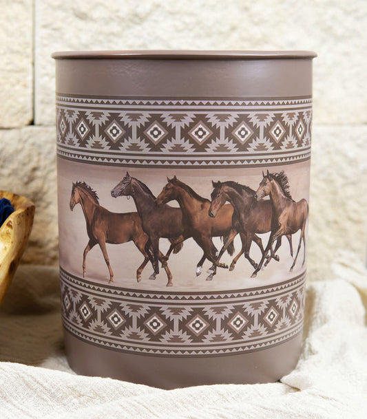 Ebros Western Running Horses With Southwest Navajo Vectors Waste Basket Dry Trash Bin