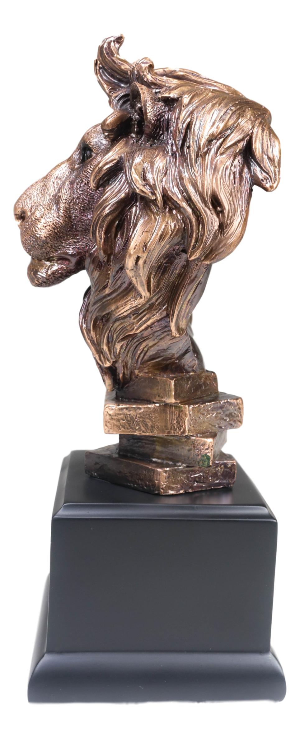 King Of The Jungle African Lion Pride Bust Bronze Electroplated Figurine Statue - Ebros Gift
