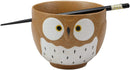 Ebros Whimsical Ceramic Colorful Owl Ramen Bowl and Chopsticks Set of 3