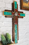 Rustic Western Ornate Concho Turquoise Scroll Layered Faux Leather Wall Cross