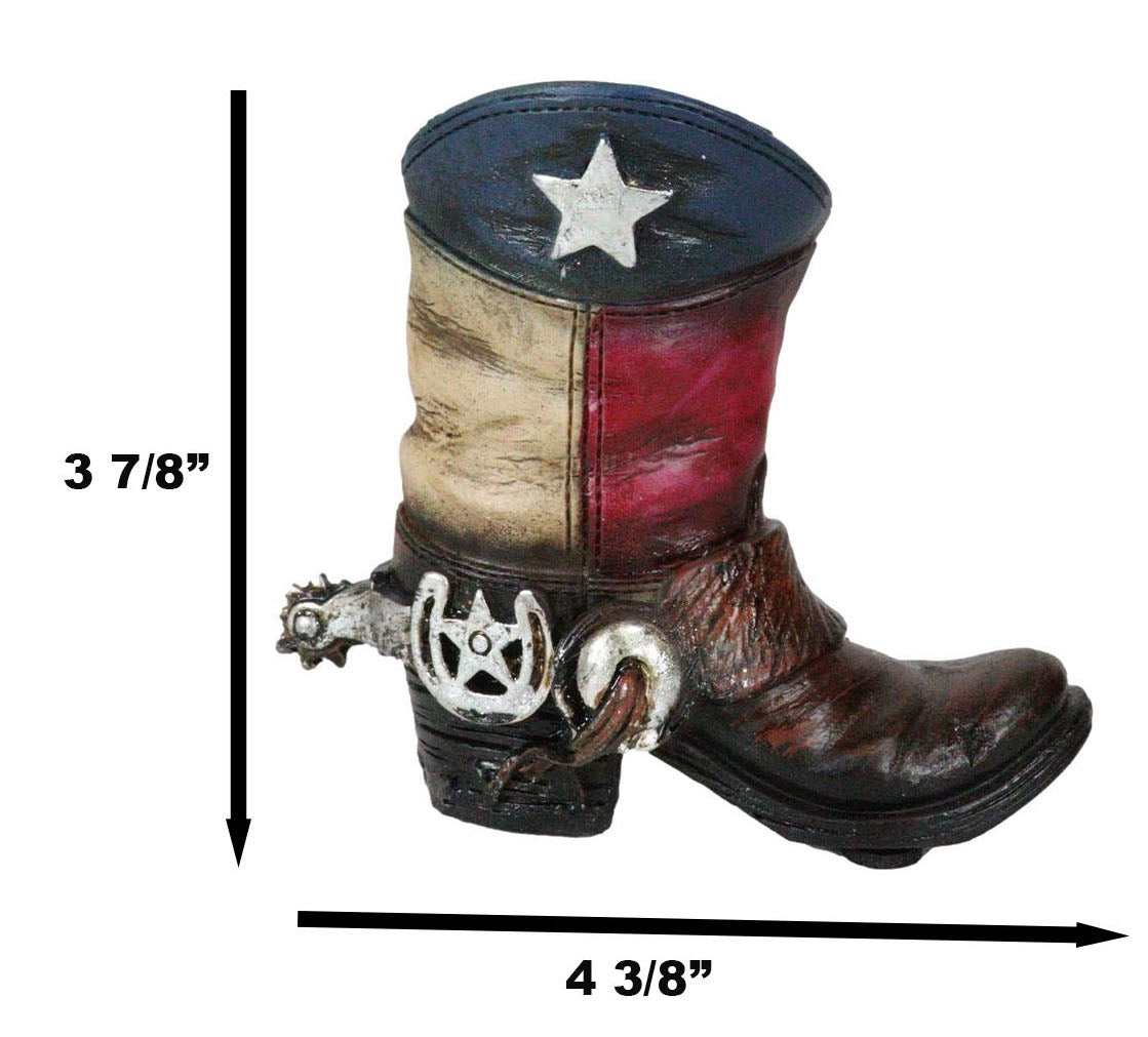 Rustic Western Texas State Flag Fancy Cowboy Boot With Spur Toothpick Holder - Ebros Gift