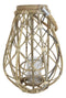 19"H Rustic Farmhouse Teardrop Woven Rattan Candle Lantern With Jute Rope Handle