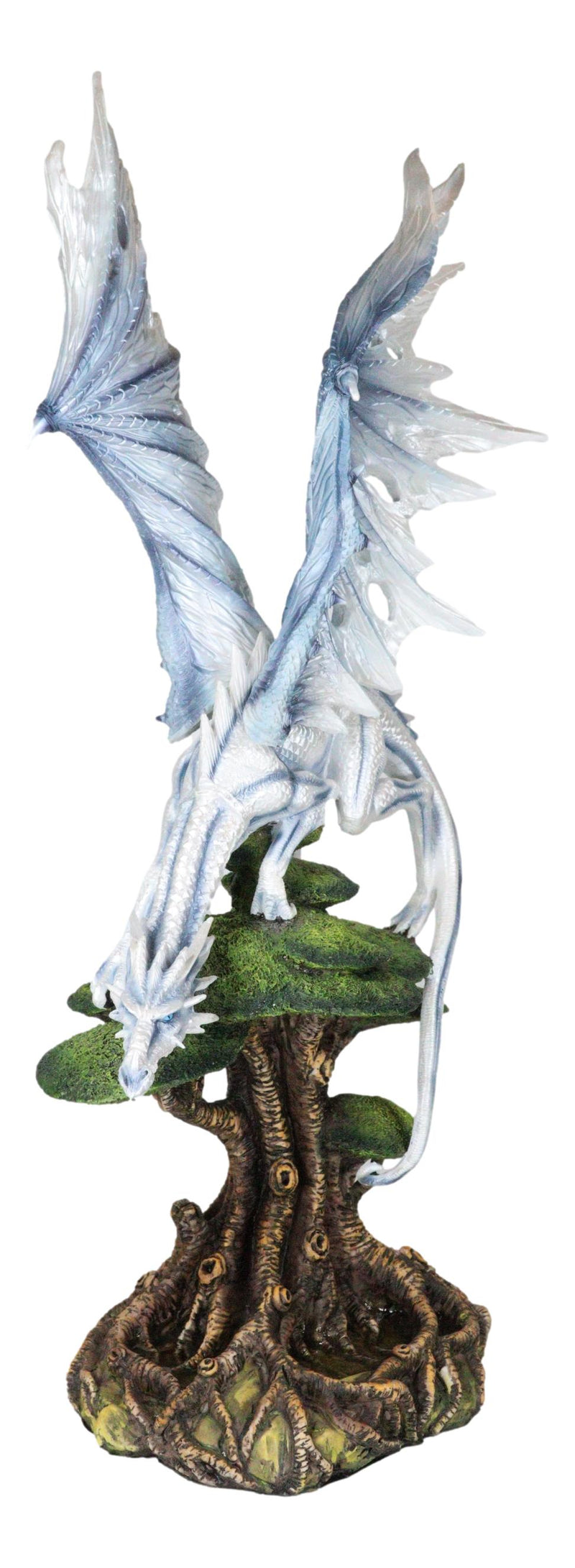 Large Arctic Frost Fury Dragon Perching On Rainforest Giant Tree Canopy Figurine
