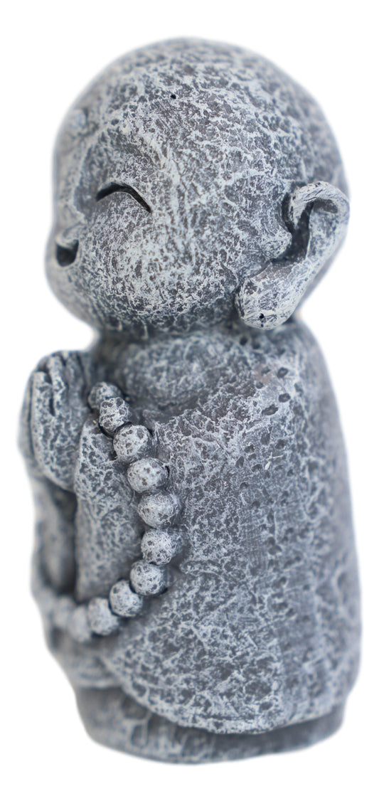 Feng Shui Zen Blissful Japanese Jizo Monk With Prayer Beads Mini Figurine 3"Tall