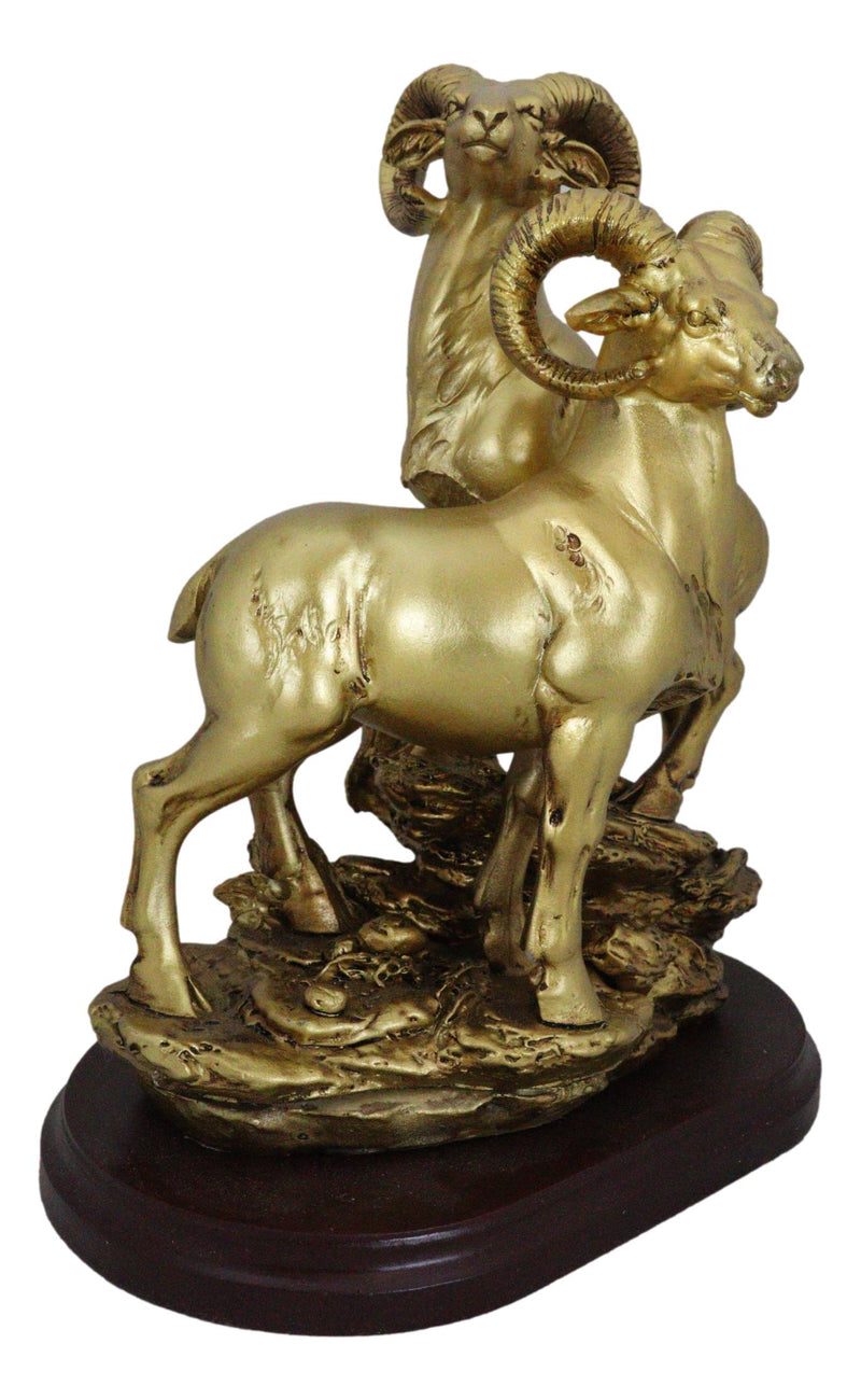 Rustic Country Bighorn Sheep Ram Family Climbing Rock Faux Gold Patina Figurine
