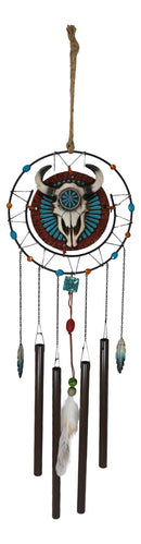 Southwest Tribal Indian Boho Chic Cow Skull Dreamcatcher Feather Wind Chime