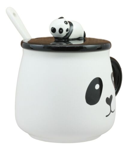 China Giant Panda Bear Ceramic Coffee Tea Mug Drink Cup With Spoon And Lid 14oz