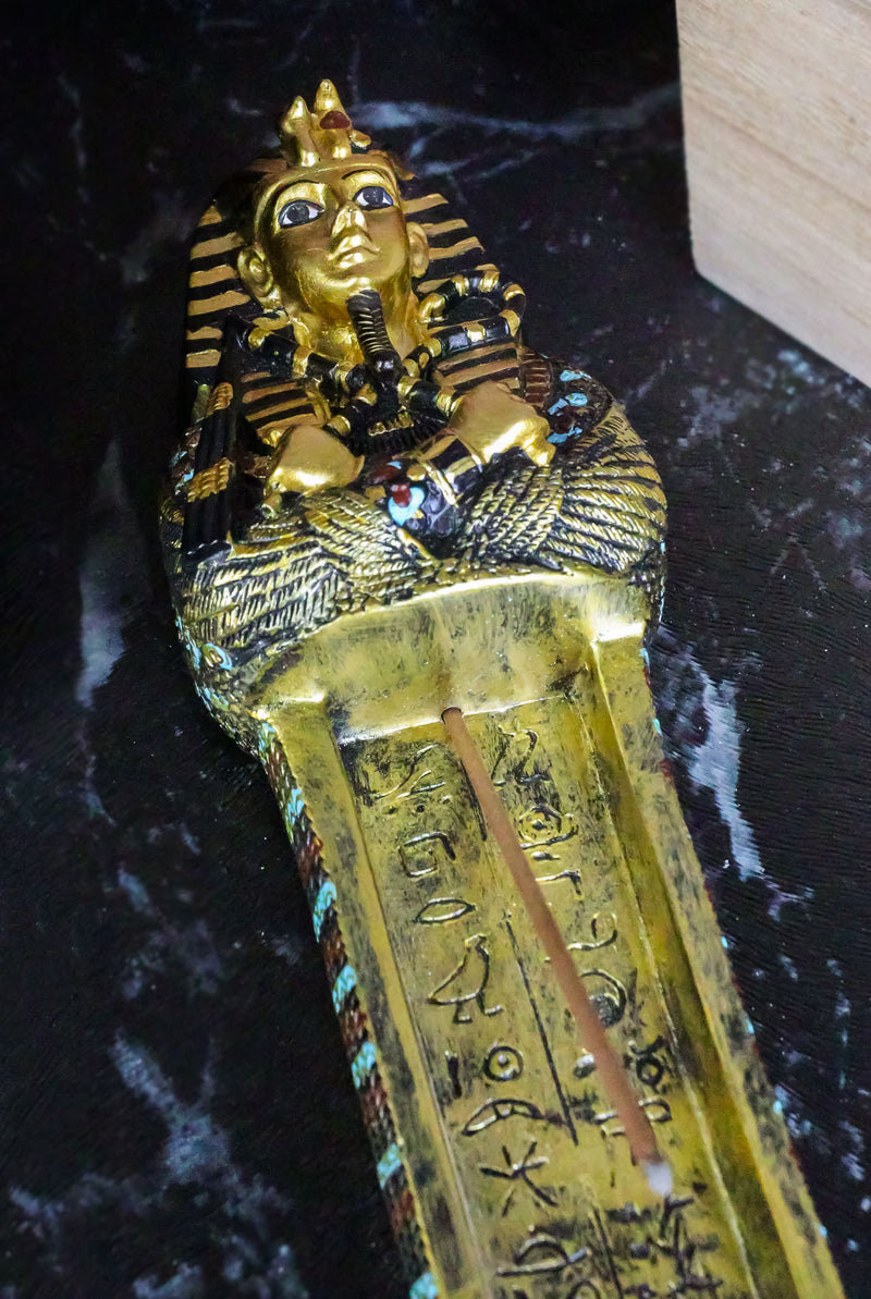 Egyptian King Tutankhamun Sarcophagus Mummy Stick Incense Candle Holder Figurine