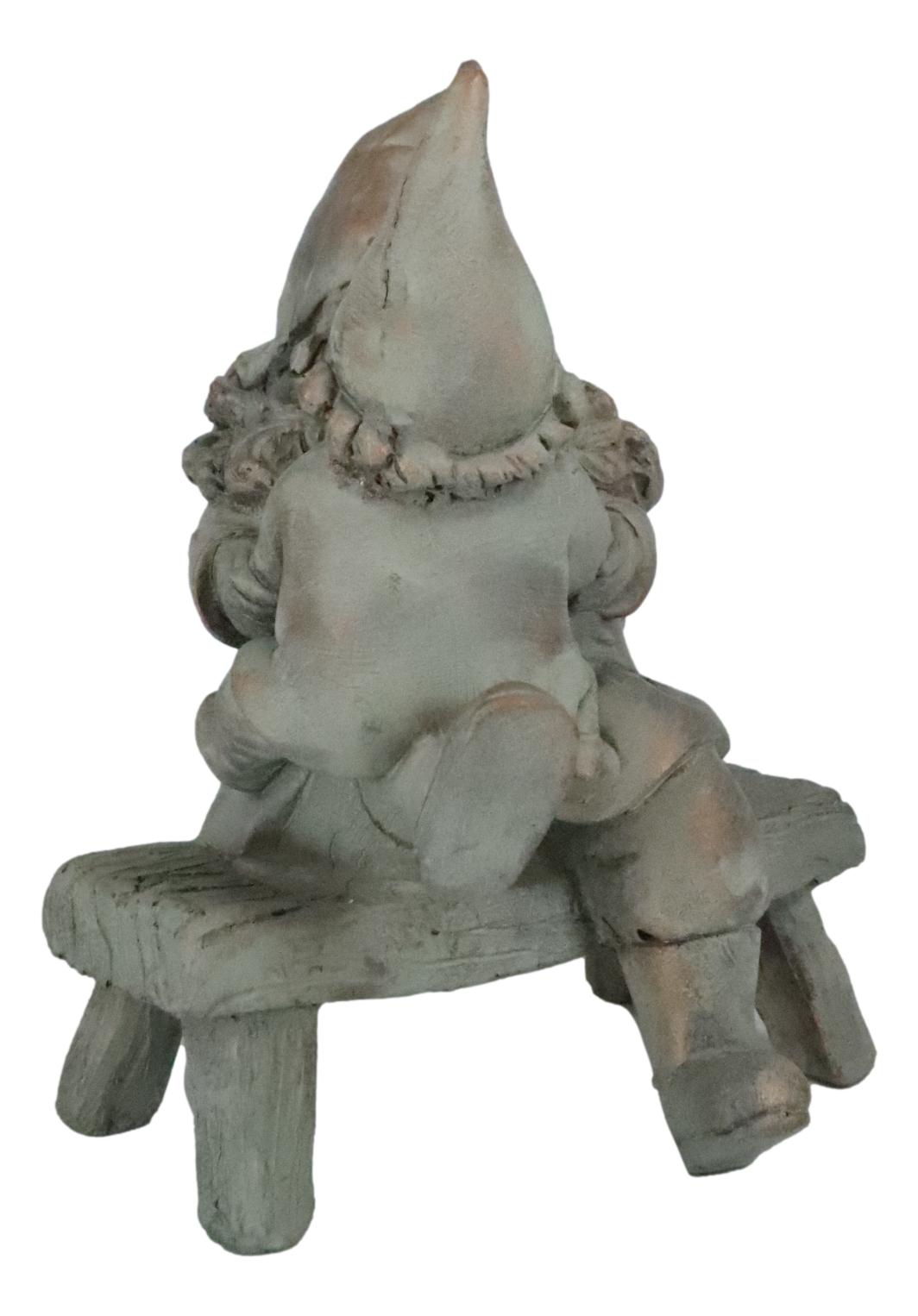 Family Bonding Papa Gnome With Baby Gnome Sitting On Wooden Stool Garden Statue - Ebros Gift
