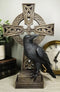 Gothic Raven Crow Perching On Celtic Cross Tomb Statue Harbinger Of Doom Decor