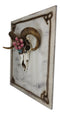 Rustic Western Corsican Ram Skull With Red Tulips Wooden Wall Decor Plaque
