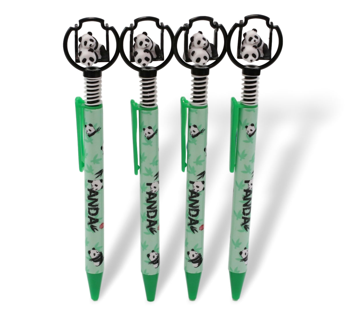 Pack Of 24 Panda Bear Cubs On Swing Green Ballpoint Ball Black Ink Pens W/ Base - Ebros Gift