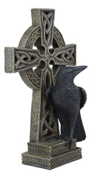 Gothic Raven Crow Perching On Celtic Cross Tomb Statue Harbinger Of Doom Decor