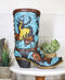 Turquoise Floral Scroll Lace W/ Rearing Horse Cowboy Boot Vase Planter Figurine