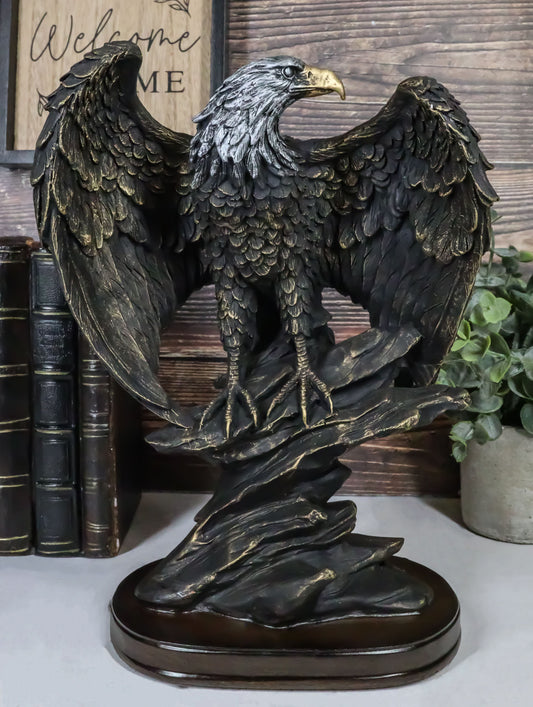 American Patriotic Large Bald Eagle Perched On Rocky Cliff Resin Figurine 10"H - Ebros Gift