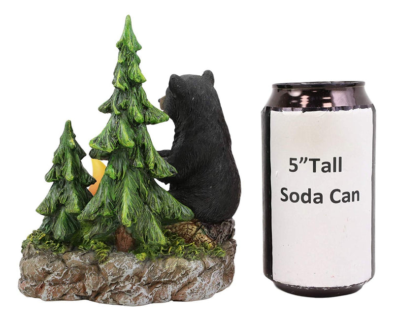 Ebros Rustic Black Bear Roasting Marshmallow By Bonfire LED Night Light Statue