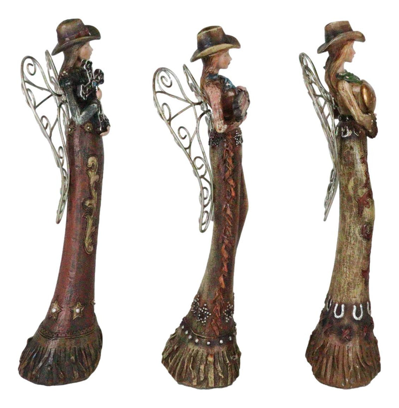 Set Of 3 Western Cowgirl Angels With Family Heart Cross Friend Sign Figurines