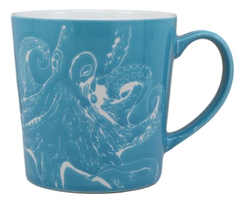 Ebros Nautical Ocean Marine Octopus Beverage Blue Stoneware Ceramic Mug Decor