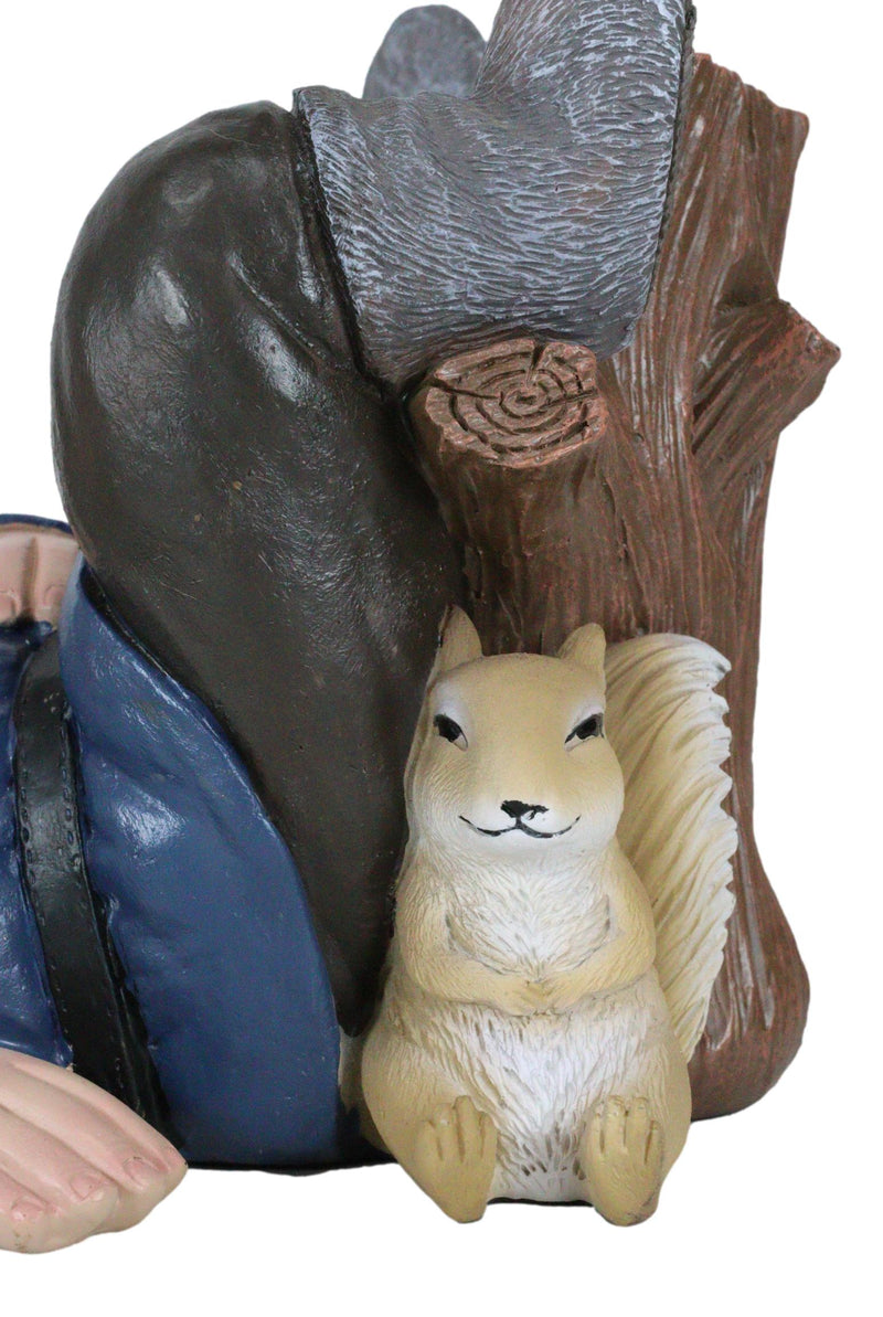 Whimsical Holiday Tipsy Drunk Garden Gnome Sleeping Near Squirrel Wine Holder