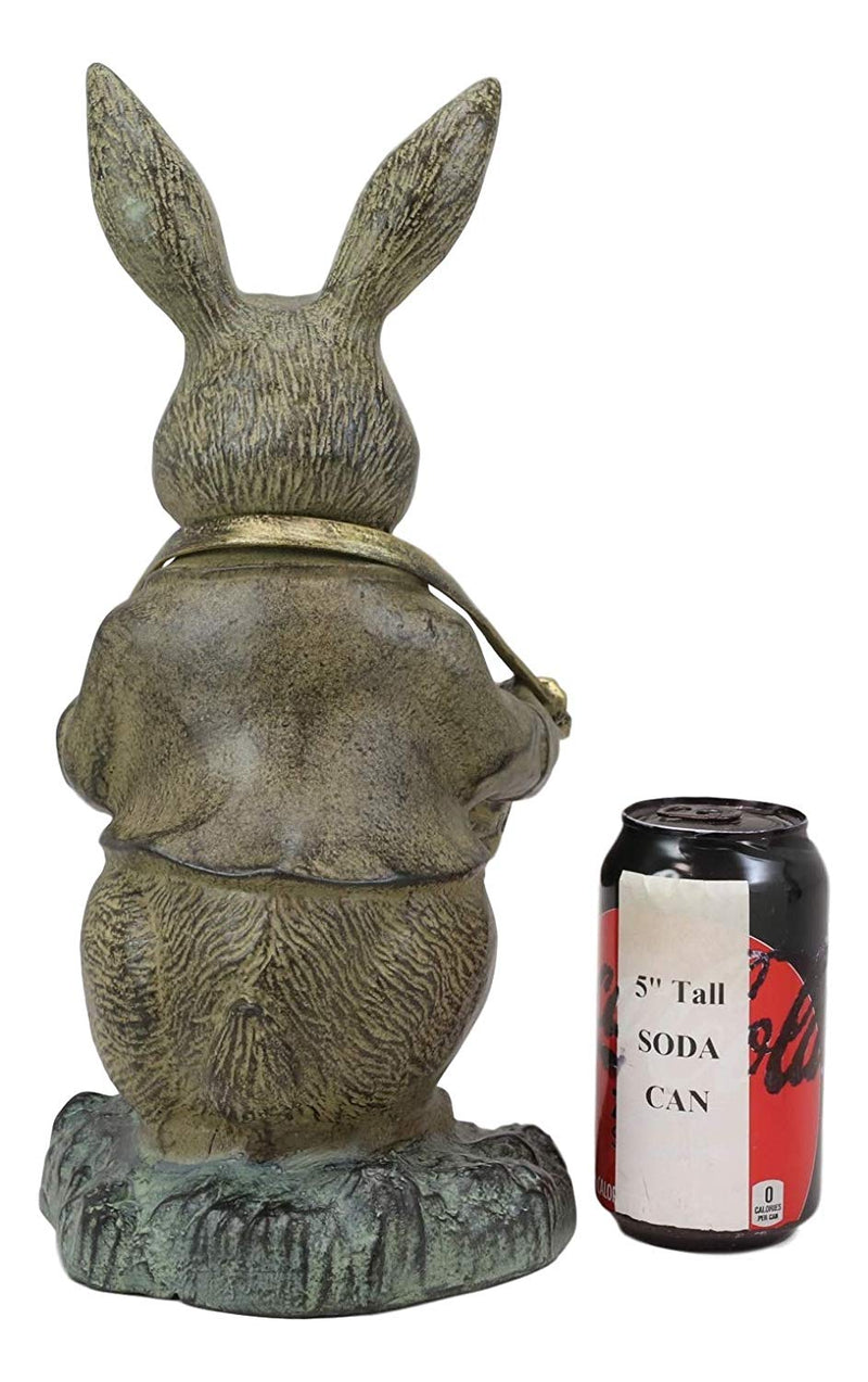 Ebros Aluminum Rustic Bunny Rabbit Holding Basket Planter Pot Garden Statue 13"H