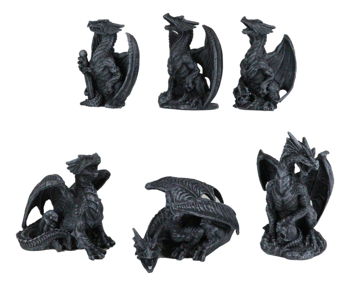 Ebros Six Faux Stone Gothic Mini Dragons Statue Set Legends And Fantasy Action Dragons - Ebros Gift