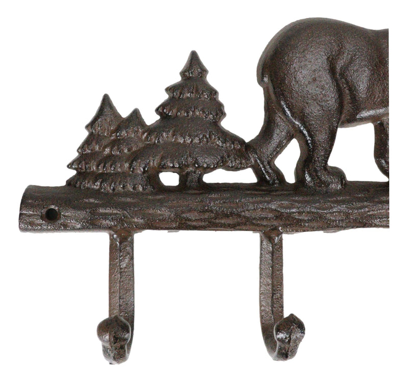 Cast Iron Rustic Forest Black Bear By Pine Trees Forest 4-Pegs Wall Coat Hooks