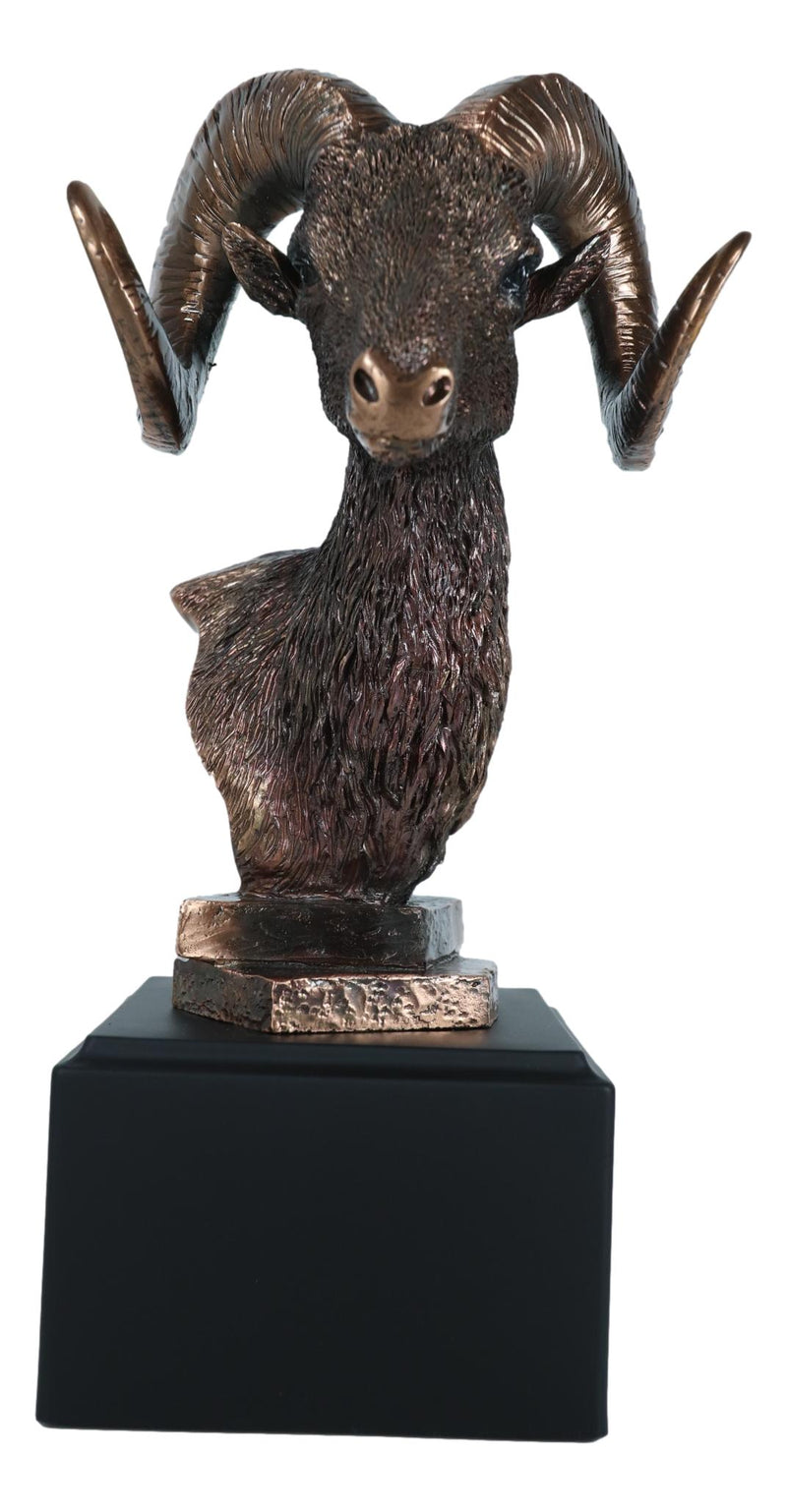 Rustic Country Wildlife Bighorn Sheep Ram Bust Sculpture with Trophy Base 8"H