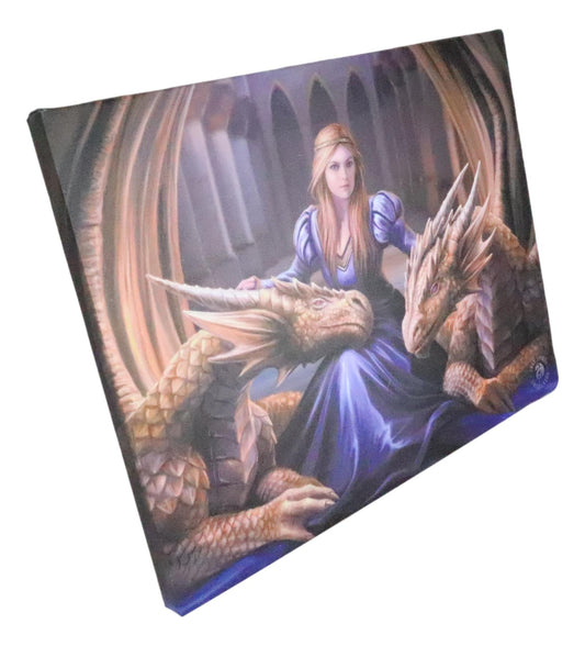 Ebros Anne Stokes Fierce Loyalty Mother Dragons Wood Framed Canvas Wall Decor