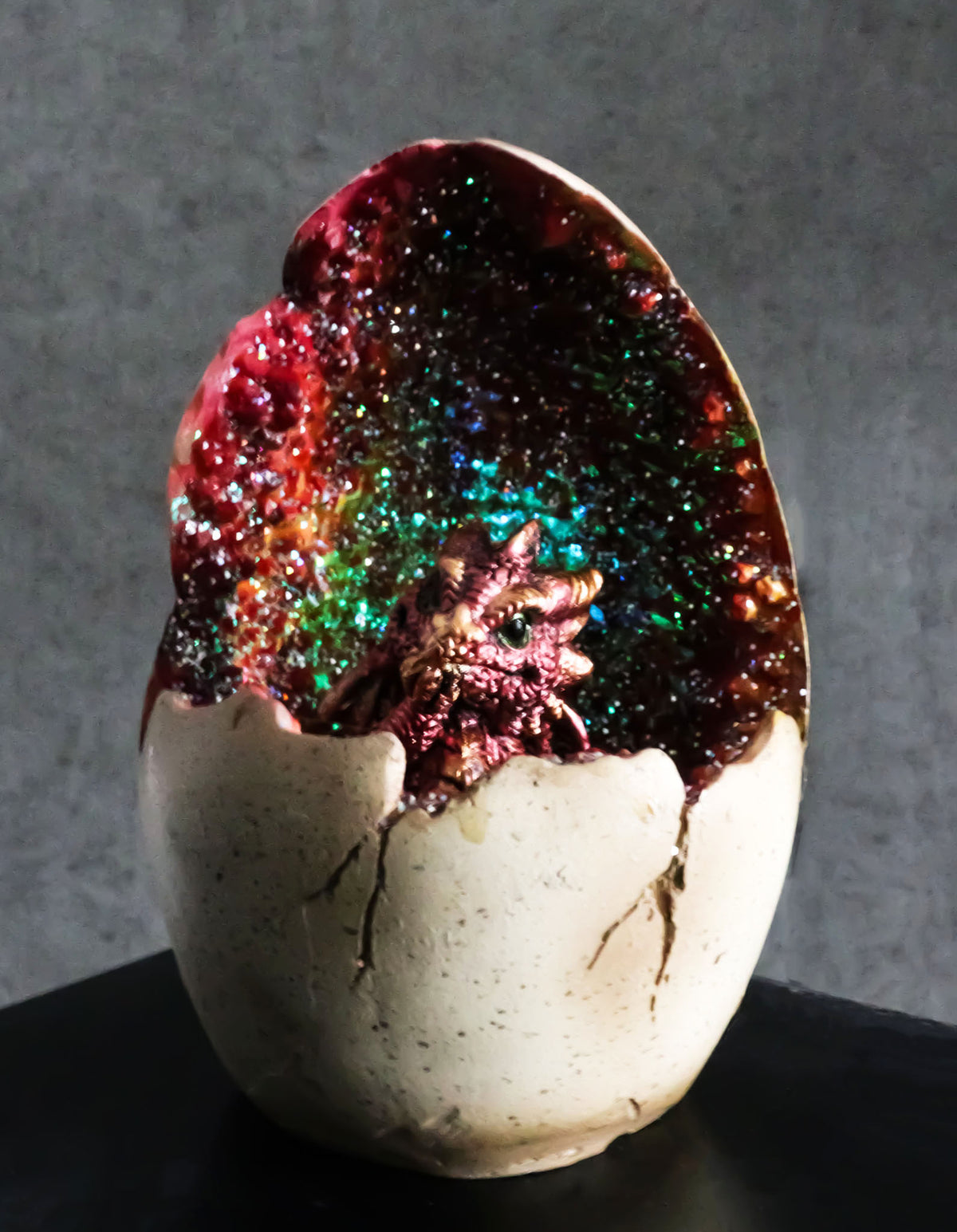 Ebros 5" Tall Red Hatchling Wyrmling Dragon in Crystal Quartz Geode Egg Figurine with Colorful LED Night Light - Ebros Gift
