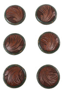 Set Of 6 Western Rustic Faux Tooled Leather Green Borders Cabinet Door Knobs
