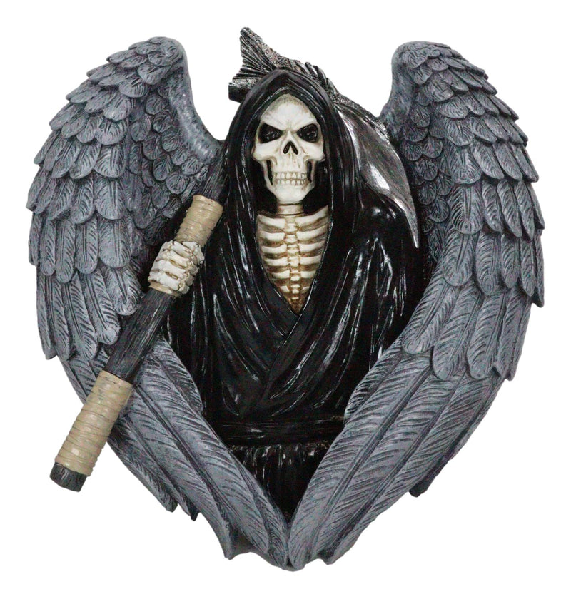 Gothic Grim Reaper Skeleton with Angel Wings Holding Scythe Heart Wall Decor