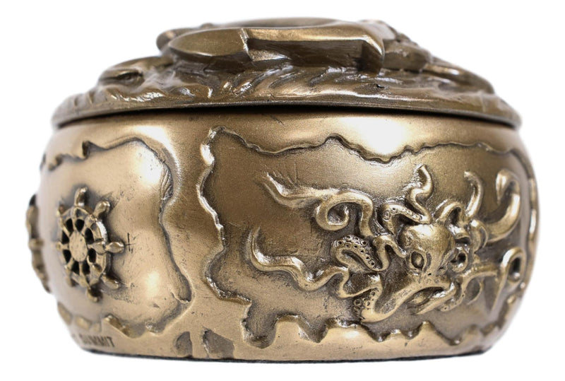 Nautical Kraken Octopus With Ship Anchor Decorative Jewelry Box Figurine 4"Diam