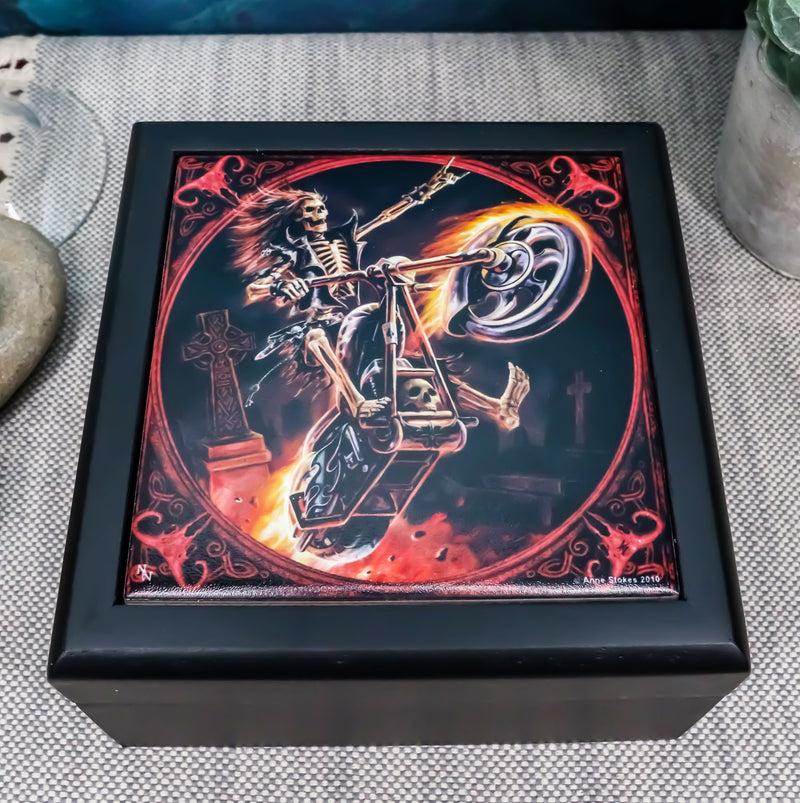Anne Stokes Gothic Ghost Hell Rider Biker Art Tile Wooden Decorative Jewelry Box
