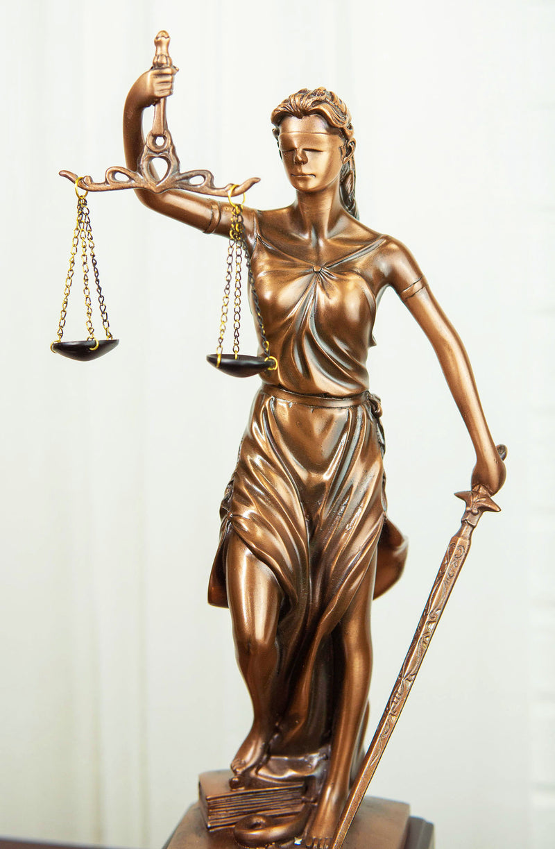 Greek Lady Goddess of Justice La Justica With Sword And Scales Statue On Base