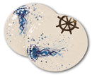 Nautical Marine Ocean Jellyfish Ship Helm Ceramic Round Dinner Plates Pack Of 2