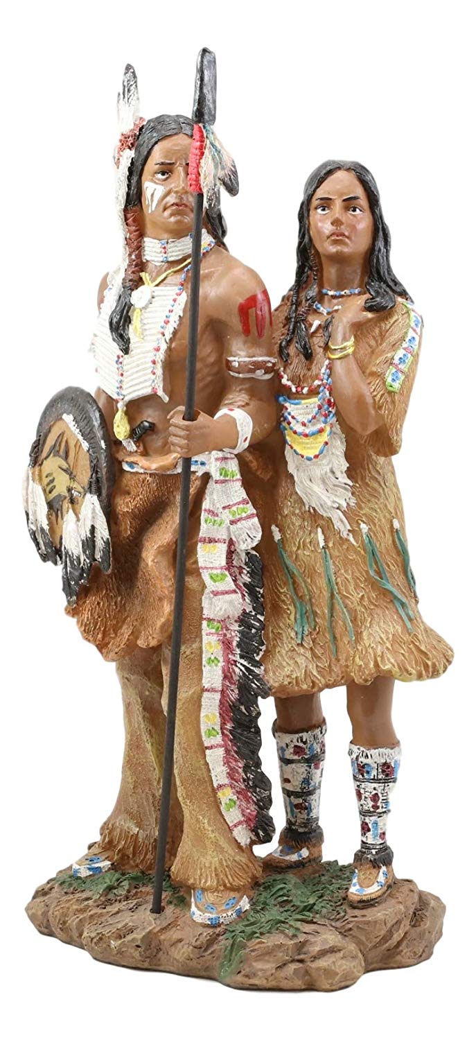 Ebros Gift Colorful Hand Painted Eagle Warrior Couple Husband And Wife Family Decorative Figurine 12.5" Tall