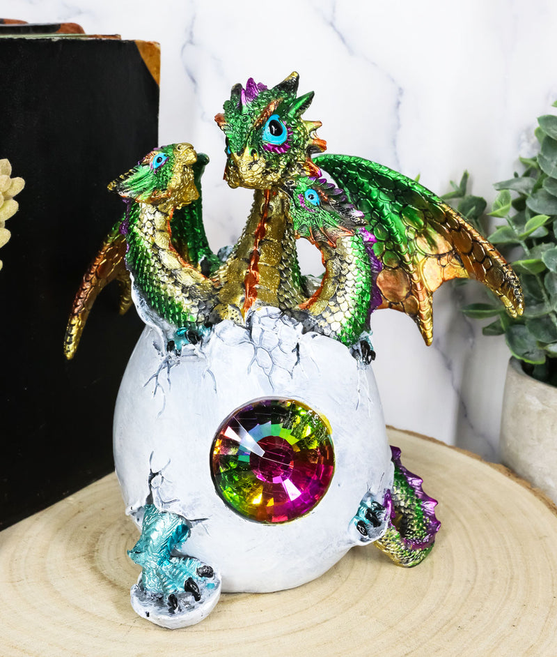 Ebros Green Emerald Crystal Hydra 3 Headed Dragon Hatchling In Egg Shell Statue Decor