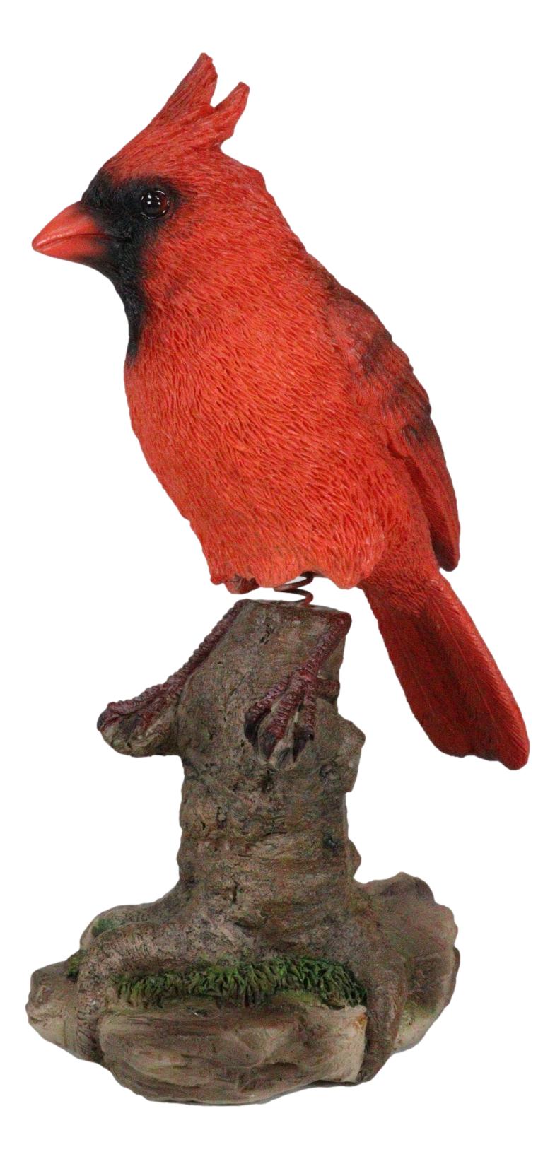 Wild Northern Red Cardinal Bird Perching on Tree Stump Spring Bouncing Figurine