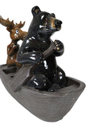 Western Rustic Black Bear and Elk Moose Rowing Boat Canoe Decorative Figurine