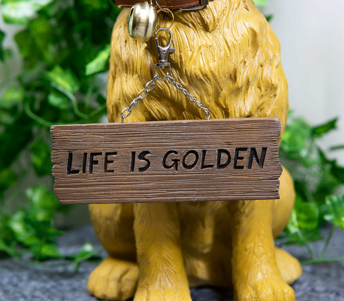 Ebros Large Golden Retriever Puppy  Decor Statue With Jingle Collar Greeting Sign - Ebros Gift