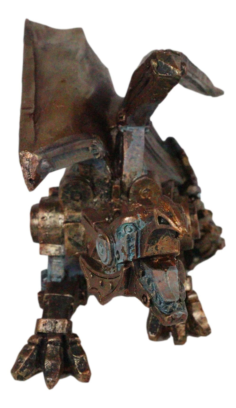 Ebros Roaring Steampunk Copper Skinned Robotic Cyborg Winged Dragon Figurine Statue