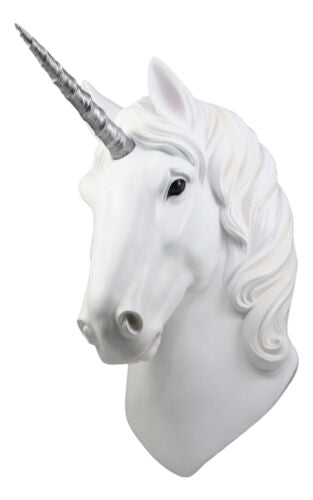 Ebros Her Majesty White Unicorn Wall Head Mount Decor 3D Figurine Ancient Rampart Fabled Steed Silver Horned Unicorn Wall Decorative Plaque