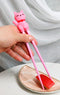 Pink Maneki Neko Lucky Cat Reusable Training Chopsticks Set With Silicone Helper
